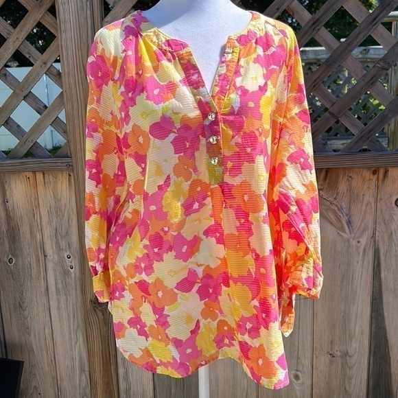 Hearts of Palm Watercolor Pansies Top Size 14 - Picture 1 of 8